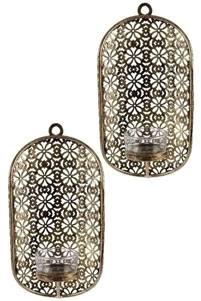 Wand-Kerzenhalter 2er Set Metall &amp; Glas, 10x11x19 cm, stilvoll &amp; praktisch