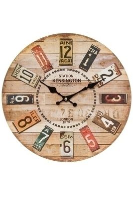 Wanduhr Station Kensington MDF, farbige Stundenanzeigen, schwarze Metallzeiger, 4x34x34 cm