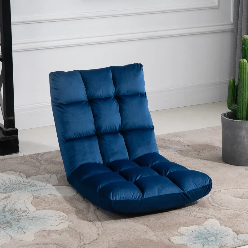 Bodensessel Gästematratze Blau, 3-in-1 verstellbar, Velouroptik, 55x71x53,5 cm
