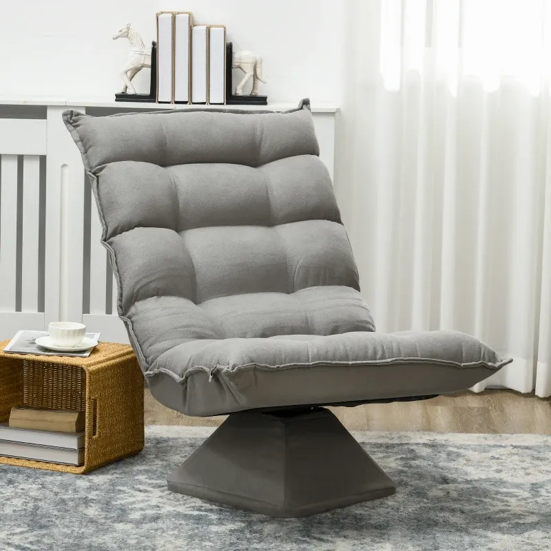 Bodensessel Relaxsessel Drehbar Hellgrau, Samtoptik, Verstellbare Rückenlehne, 62x70x95 cm