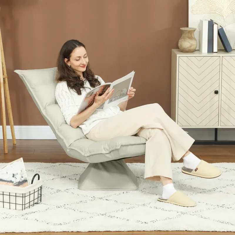 Relaxsessel Beige Lederoptik, drehbar, verstellbare Rückenlehne, 62x70x95 cm