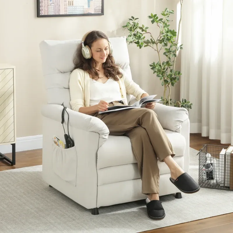 Elektrischer Relax-Massagesessel Creme, mit Heizfunktion, verstellbar, 82x99x106 cm - auf Wunsch mit Montageservice