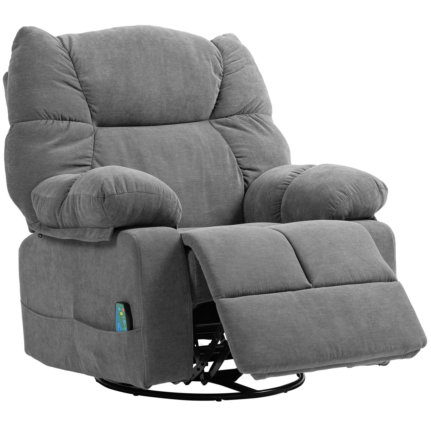 Electric massage recliner, heat, rocker &amp; swivel, 8 points, dark grey fabric, 98 x 90 x 98 cm