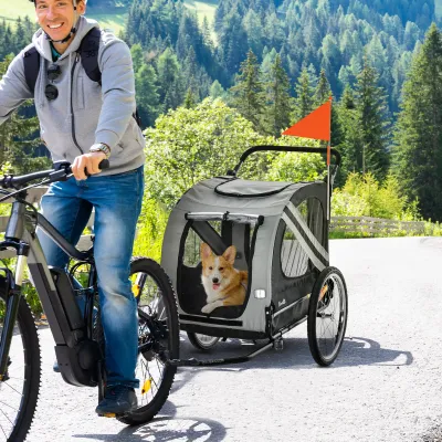 2-in-1 Hunde-Velo-Anhänger Hundewagen bis 20 kg, grau, wasserfest, Sicherheitsleine, Reflektoren, 140 x 72,5 x 108 cm
