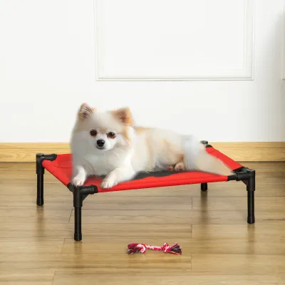 Erhöhtes Hundebett rot-schwarz, Oxford/Textilene, 61x46x18 cm, Indoor/Outdoor