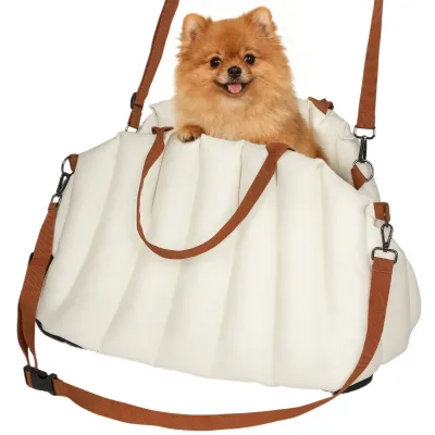Dog car seat & bag, cream, up to 5 kg, Oxford, leash, 2 straps, soft cushion, washable, comfort & safety for travel, chic design. Dog car seat & bag, cream, up to 5 kg, Oxford, leash, 2 straps, soft cushion, washable, comfort & safety for travel, chic design.