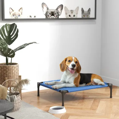 Erhöhtes Hundebett faltbar, blau, Metall/Oxford, 76x61x18cm, indoor/outdoor
