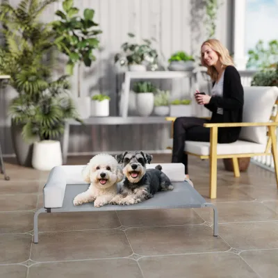 Erhöhtes Outdoor Hundebett, L-Kissen, hellgrau, 110x75x30 cm, bis 20 kg