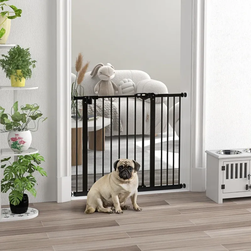 Türschutzgitter, Hundegitter schwarz, Metall/Kunststoff, 74–94 cm, mit Verlängerung