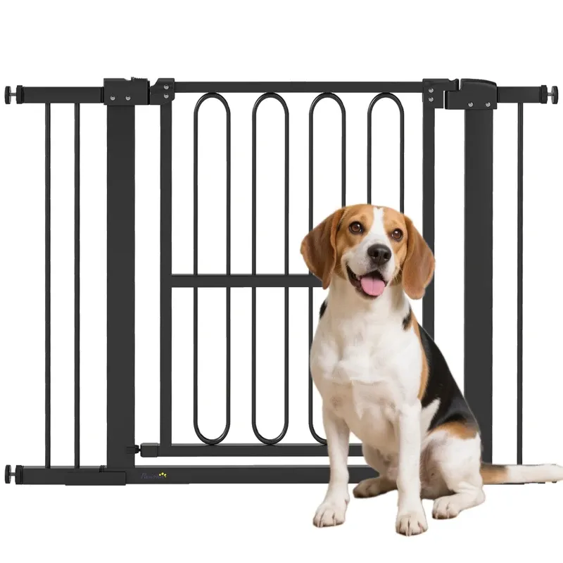 Türschutzgitter Hund, 76–104 cm, schwarz, ohne Bohren, Treppengitter, Stahl