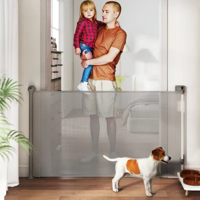 Ausziehbares Hundegitter 0–149 cm, grau, automatische Verriegelung, kein Bohren