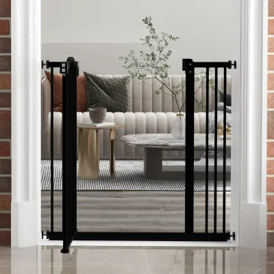 Erweiterbares Hundegitter 74–87x78 cm schwarz, 2 Schlösser, automatische Schliessung