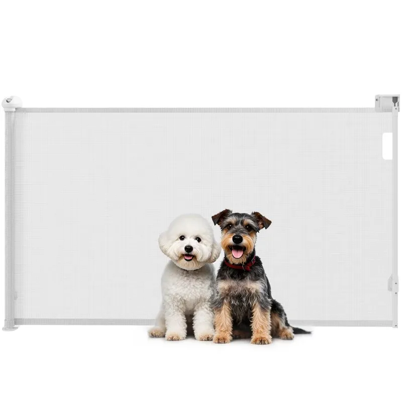 Ausziehbares Hundegitter 0–144 cm, weiss, automatische Verriegelung, einziehbar