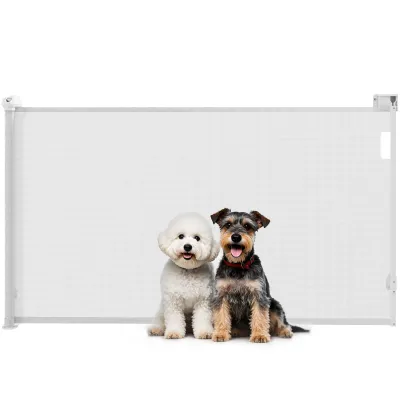 Ausziehbares Hundegitter 0–144 cm, weiss, automatische Verriegelung, einziehbar