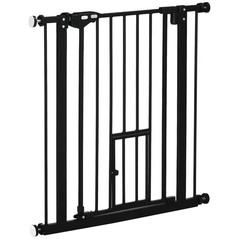 Hundegitter mit Katzenklappe 74–80 cm, schwarz, Druckmontage, automatische Schliessung