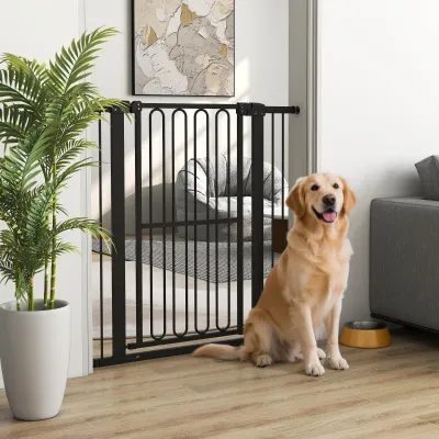 Hundegitter Türschutzgitter 76–104 cm, schwarz, ohne Bohren, 104 cm hoch, doppelte Verriegelung