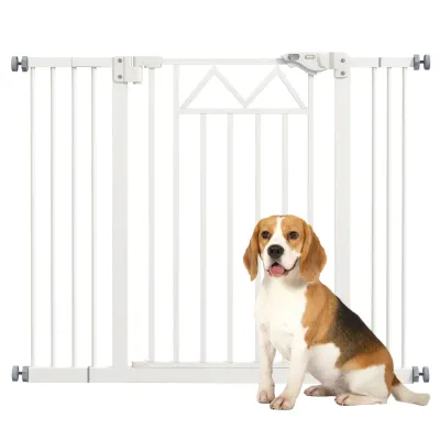 Verstellbares Hundegitter 74–100×76 cm, selbstschliessend, Doppelverschluss, weiss