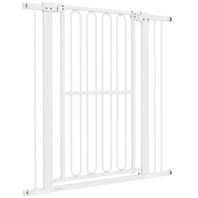 Hundegitter 76–104 cm, 104 cm hoch, ohne Bohren, Doppelverriegelung, weiss