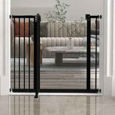 Hundeschutzgitter 74–94 cm, schwarz, Druckmontage, Doppelverriegelung, automatische Schliessung