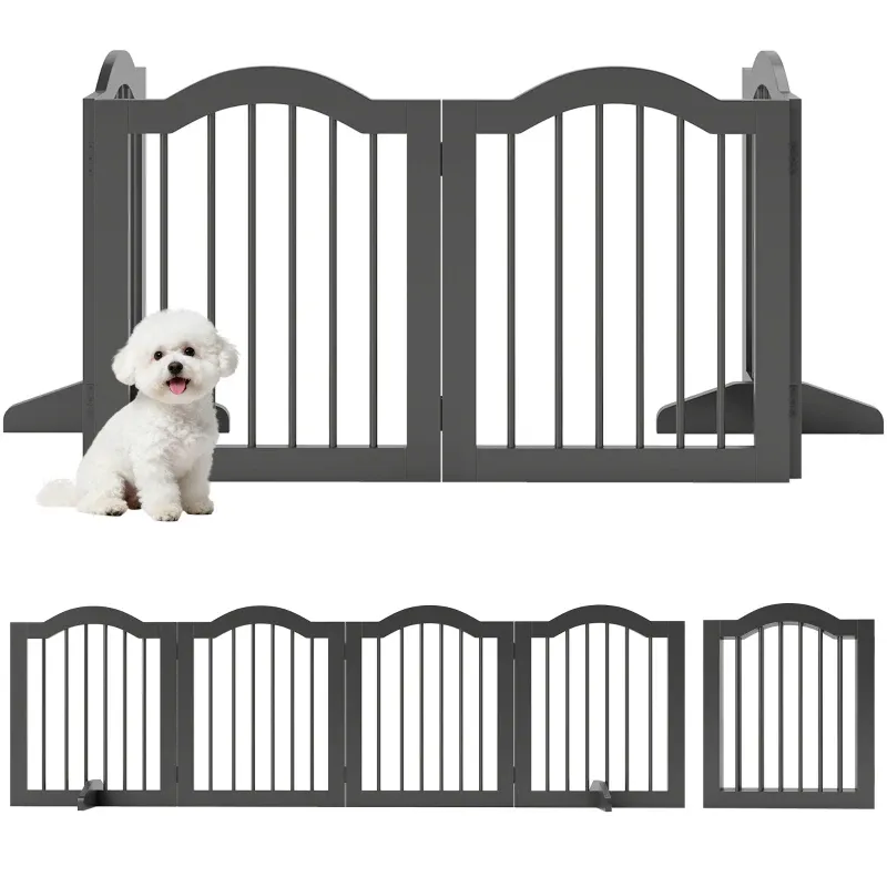 Freistehendes Absperrgitter Hund 4 Paneele, 208x29,5x61 cm, schwarz, klappbar, mit Stützfüssenbar