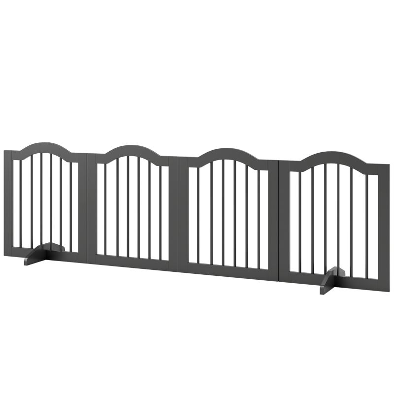 Freistehendes Absperrgitter Hund 4 Paneele, 208x29,5x61 cm, schwarz, klappbar, mit Stützfüssenbar