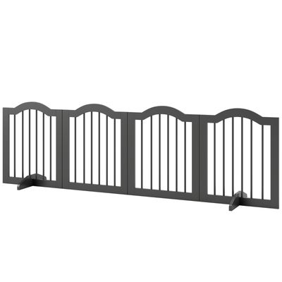 Freistehendes Absperrgitter Hund 4 Paneele, 208x29,5x61 cm, schwarz, klappbar, mit Stützfüssenbar