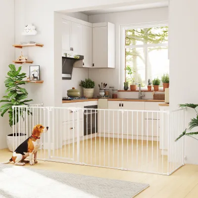 Hundegitter Haustierzaun 6 Paneele, weiss, faltbar, mit Tür, Kohlenstoffstahl, Kindersicher