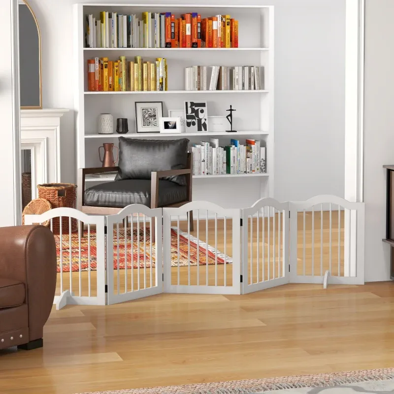 Freistehendes Hunde-Absperrgitter 5 Paneele, 254,5x29,5x61 cm, weiss, klappbar, flexibel