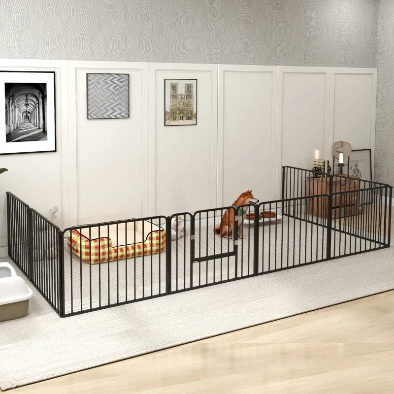 Welpenauslauf Freigehege 8 Paneele, 164x164x60 cm, schwarz, Stahl, modular, Erdspiessen