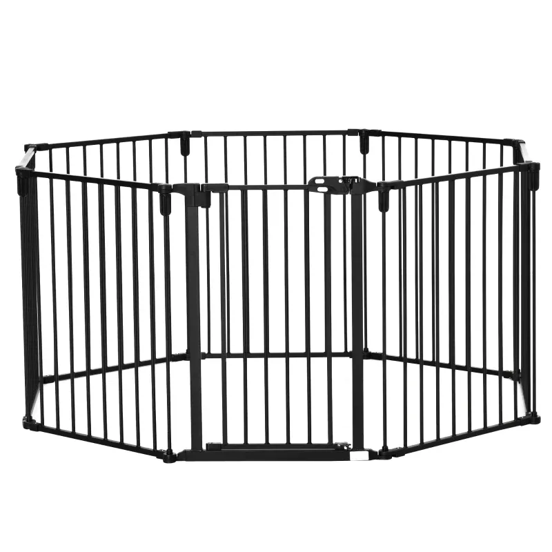 Hundegitter Welpenzaun 6 Paneele, 362,5x76 cm, schwarz, faltbar, mit Tür, ohne Bohren