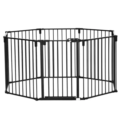 Hundegitter Welpenzaun 6 Paneele, 362,5x76 cm, schwarz, faltbar, mit Tür, ohne Bohren