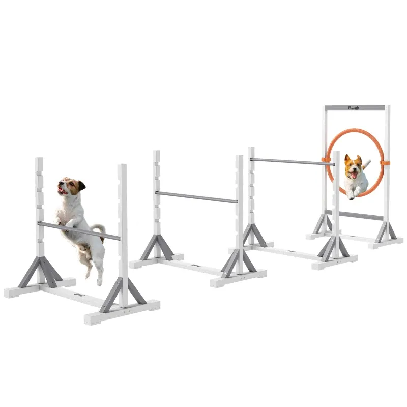 Agility Set Hunde 4-tlg. – Hürden, Reifen, höhenverstellbar, Weiss