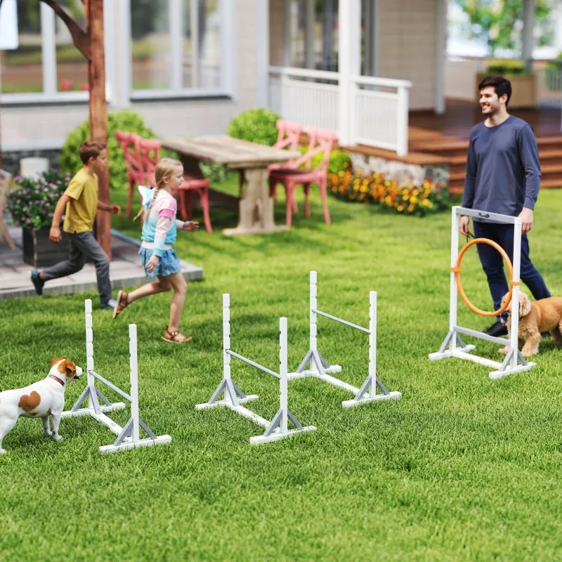 Agility Set Hunde 4-tlg. – Hürden, Reifen, höhenverstellbar, Weiss