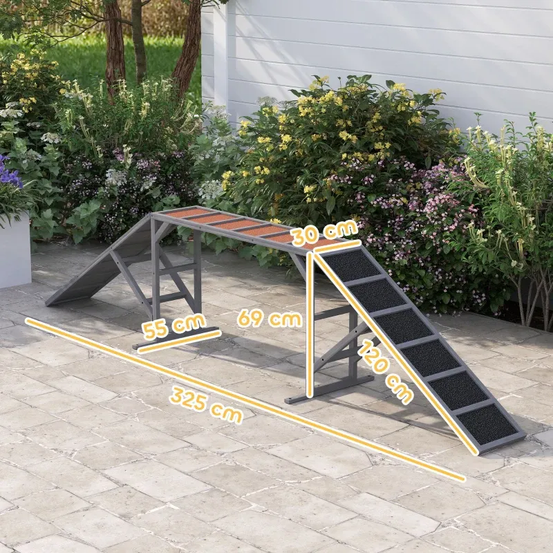 Agility Hundehindernisrampe – rutschfest, Tannenholz, 325x55x69cm