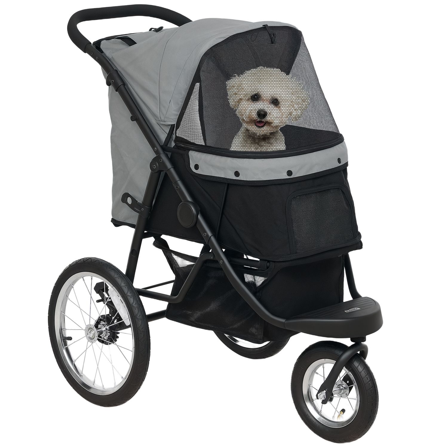Hundebuggy klappbar – Haustierwagen, Korb, Ein-Klick-Faltung, Grau