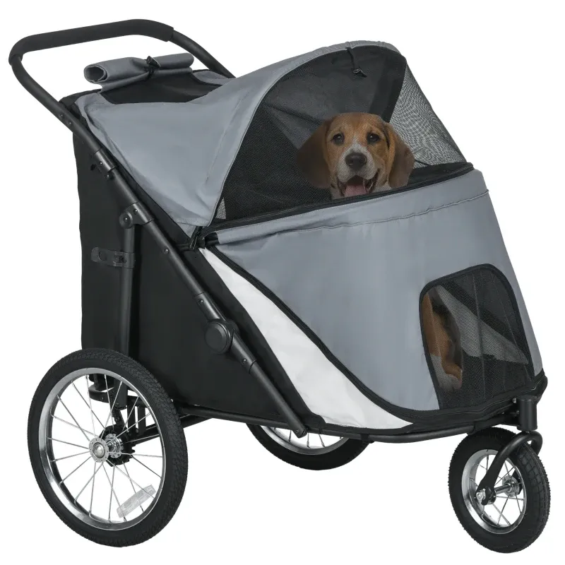 Hundebuggy, Hundewagen faltbar – Liegekissen, Grau/Schwarz