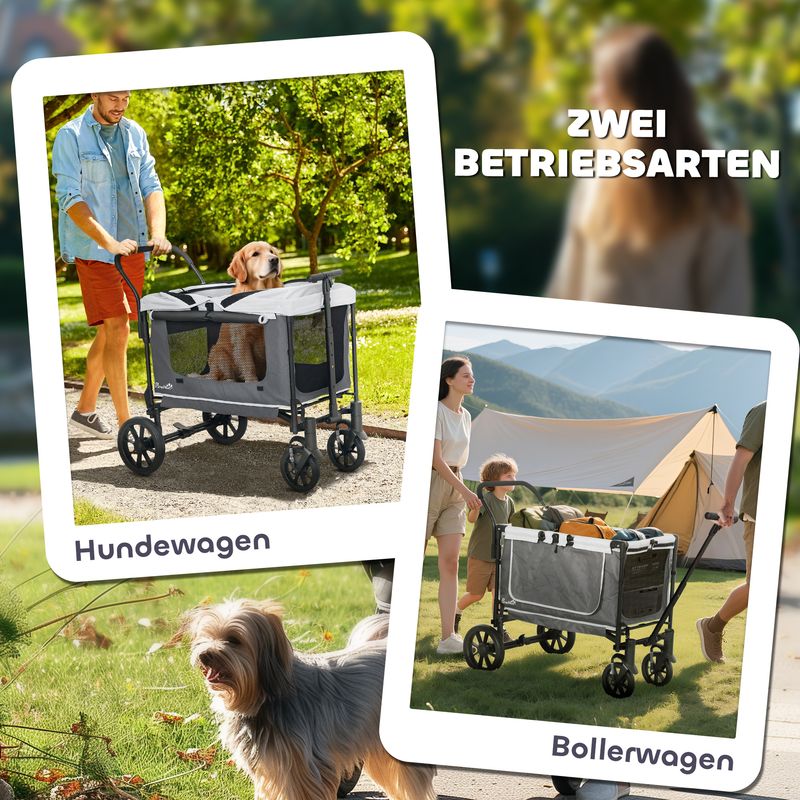 Hundewagen, Bollerwagen klappbar – bis 30kg, 110x65x102cm, Dunkelgrau