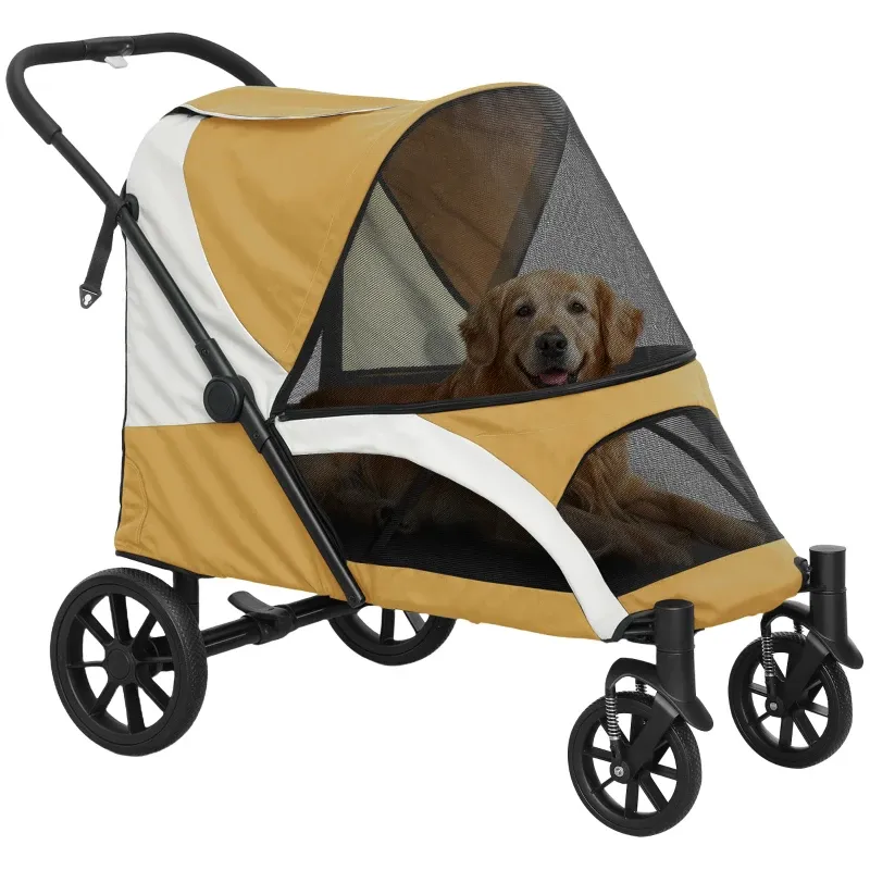 Hundebuggy, Hundewagen faltbar – für grosse Hunde, 4 Räder, Braun
