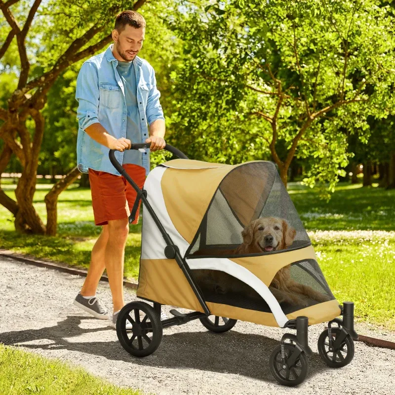 Hundebuggy, Hundewagen faltbar – für grosse Hunde, 4 Räder, Braun