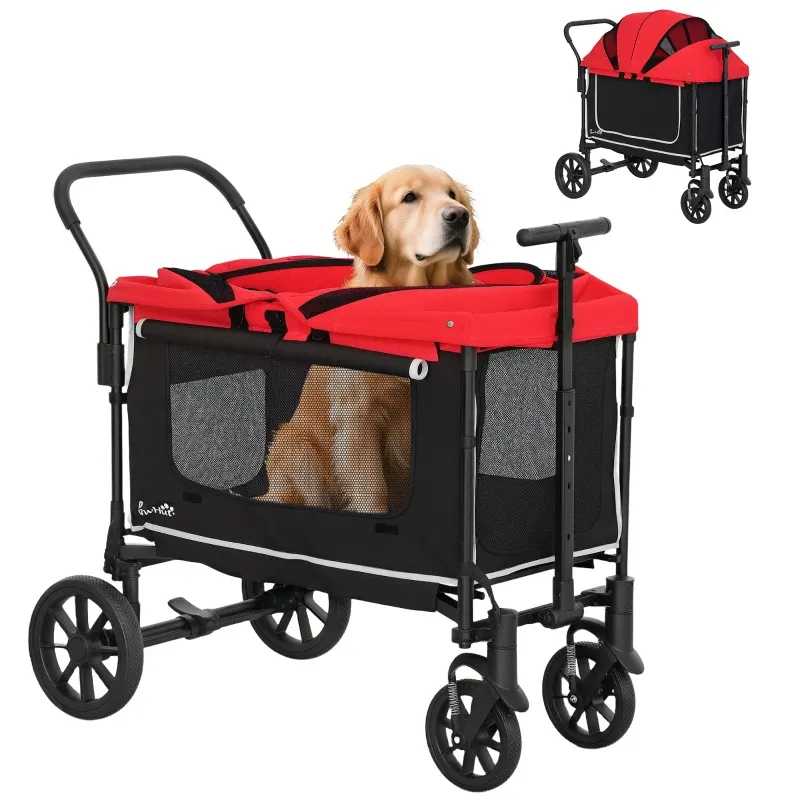 Hundebuggy Hundewagen klappbar – bis 30kg, 110x65x102cm, Rot