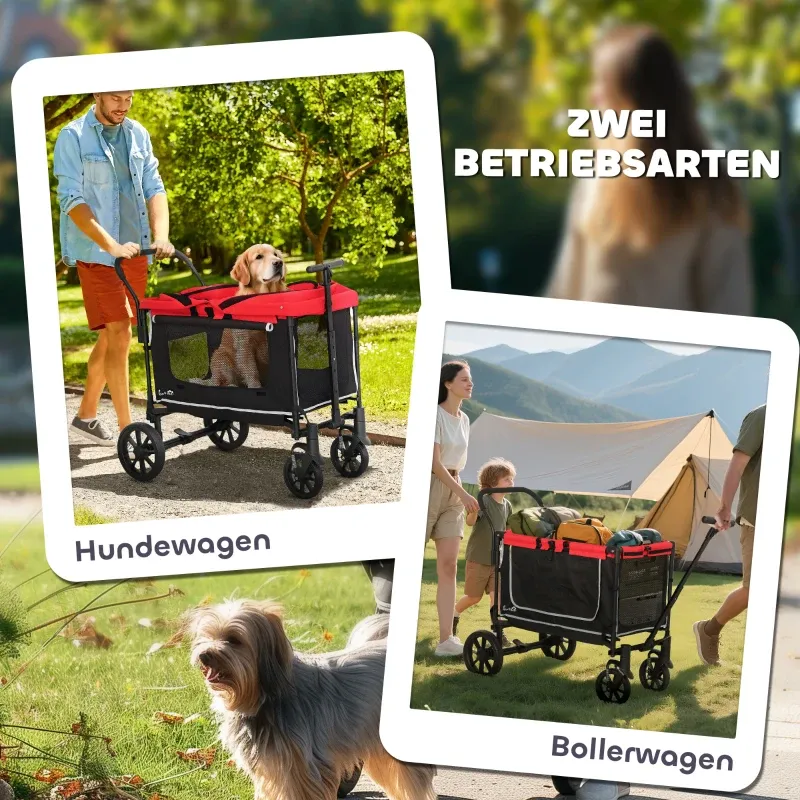 Hundebuggy Hundewagen klappbar – bis 30kg, 110x65x102cm, Rot