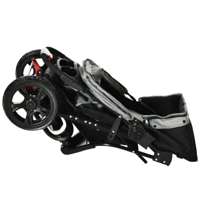 Hundebuggy Hundewagen PetStroller – 3 Räder, klappbar, Schwarz/Grau