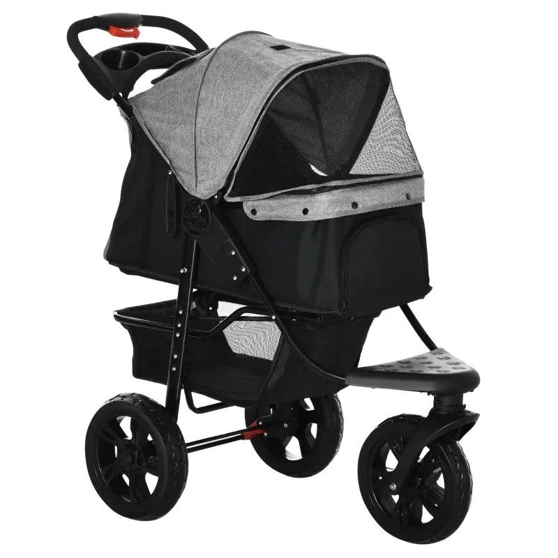 Hundebuggy Hundewagen PetStroller – 3 Räder, klappbar, Schwarz/Grau