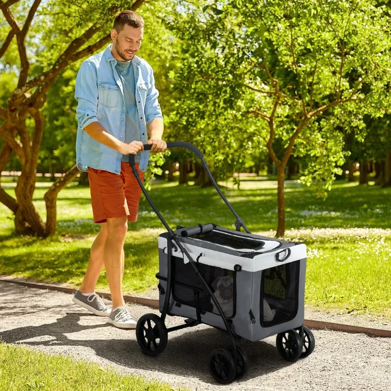 Hundebuggy, Pet Stroller Hundewagen Hundebuggy klappbar – Korb abnehmbar, bis 10kg, Schwarz/Grau/Weiss