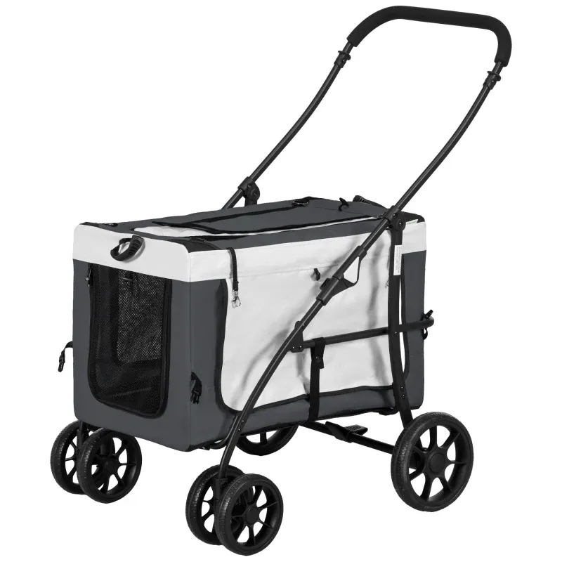 Hundebuggy, Pet Stroller Hundewagen Hundebuggy klappbar – Korb abnehmbar, bis 10kg, Schwarz/Grau/Weiss