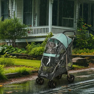 Pet Stroller Hundewagen Hundebuggy klappbar – Regenverdeck, Korb, Leine, Grün