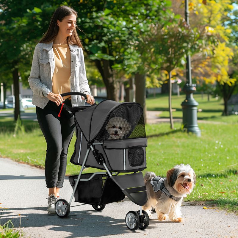 Hundewagen Hundebuggy Pet Stroller, bis 10kg,  klappbar – bis 10kg, 75x45x97cm, Dunkelgrau