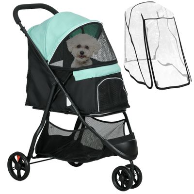Hundewagen Hundebuggy Pet Stroller klappbar – Regenschutz, 2 Getränkehalter, Blau/Grün