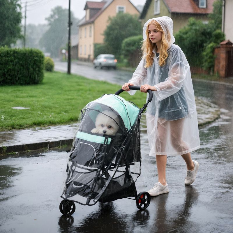 Hundewagen Hundebuggy Pet Stroller klappbar – Regenschutz, 2 Getränkehalter, Blau/Grün