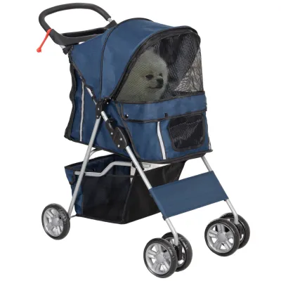 Hundewagen Hundebuggy Pet Stroller klappbar – Korb, Getränkehalter, bis 10kg, Dunkelblau